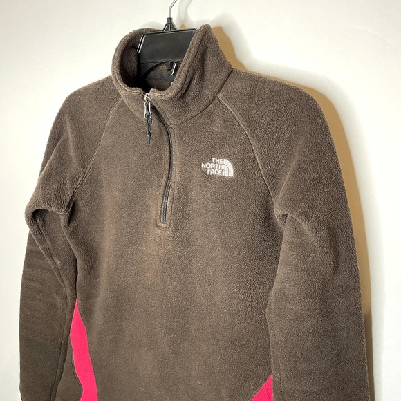 TNF The North Face Brown Pink Quarter Zip Pullover Fleece Sweatshirt Size Small - Picture 2 of 5